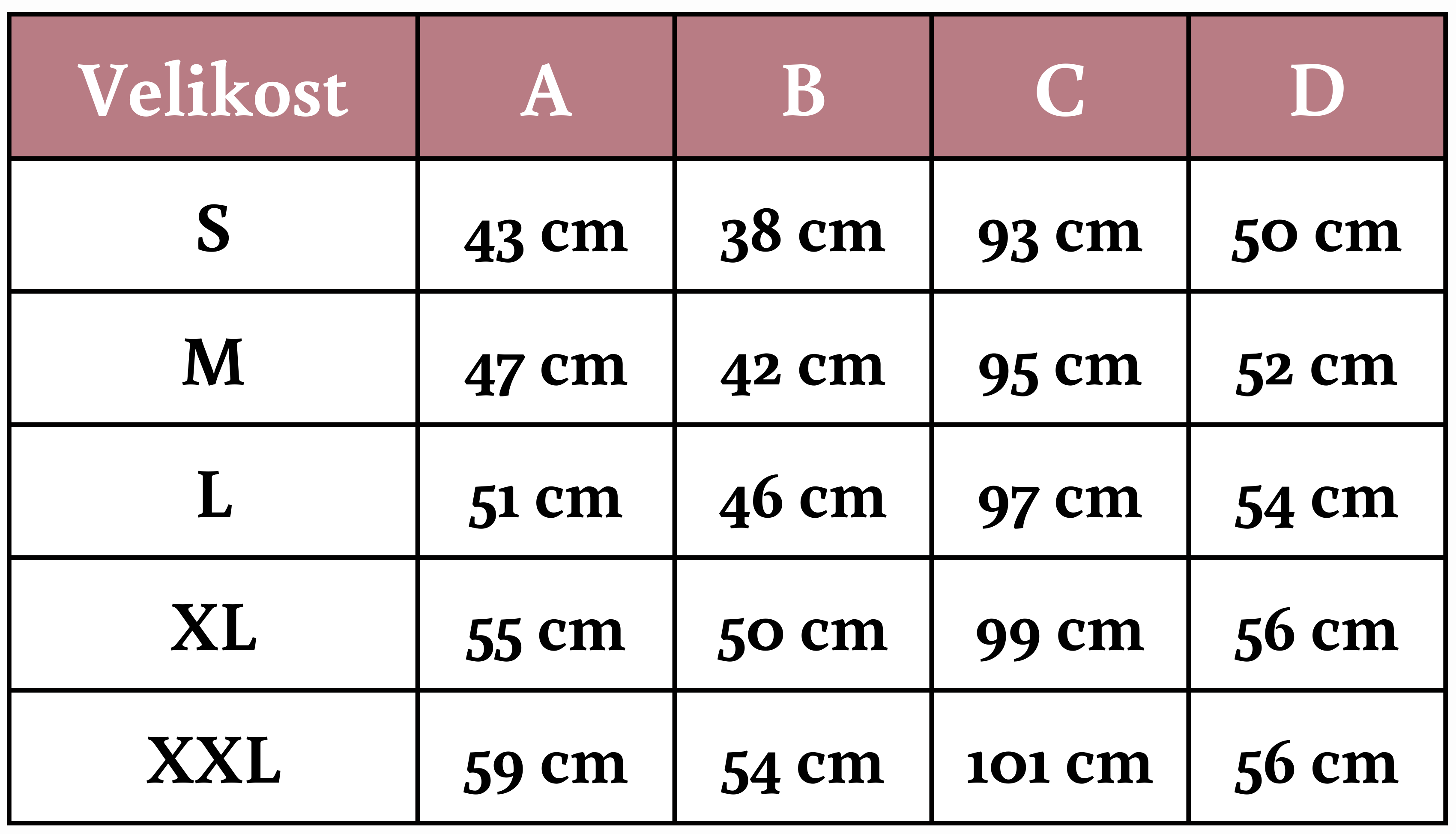 Tabulka velikostí košilka s dlouhým rukávem